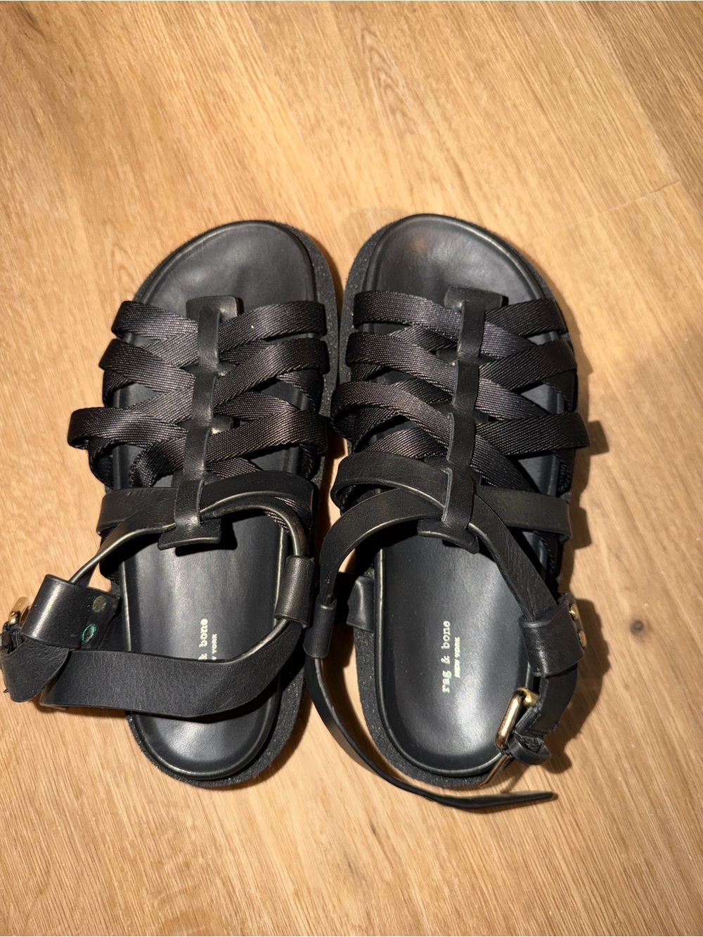rag & bone Black Strappy Flat Sandals